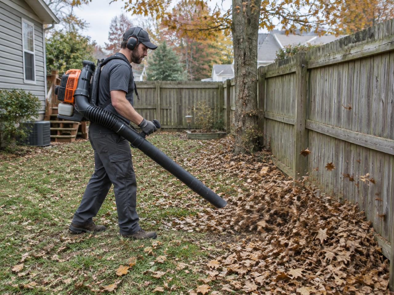 Illustrative photo of backyard leaf cleanup